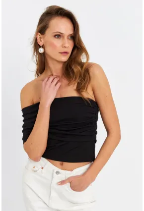 Kadın Siyah Çapraz Crop Bluz B4074-90