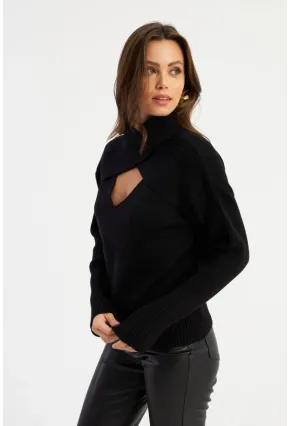 Kadın Siyah Çapraz Yaka Kazak AYD384