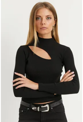 Kadın Siyah Çapraz Yaka Yarım Balıkçı Bluz B1404