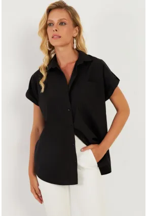Kadın Siyah Cepli Gömlek ZER410
