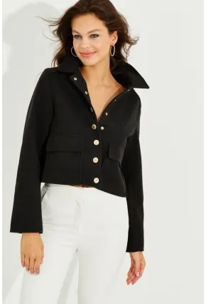 Kadın Siyah Cepli Kısa Kaşe Ceket TW50048