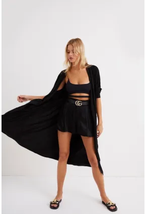 Kadın Siyah Cepli Maxi Hırka LV148
