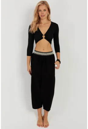 Kadın Siyah Cepli Şalvar Pantolon ÖM1203