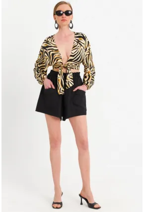 Kadın Siyah Cepli Şort ROP103