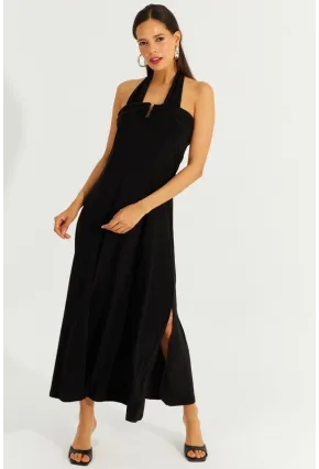 Kadın Siyah Çift Askılı Maxi Elbise BK261084