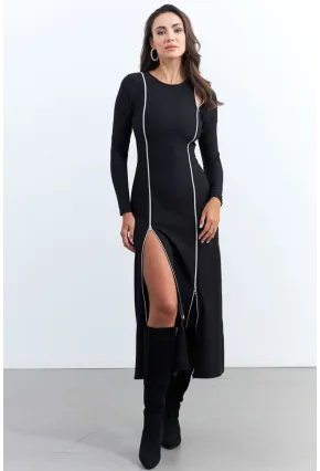 Kadın Siyah Çift Fermuarlı Maxi Elbise ELT4039