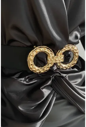 Kadın Siyah Çift Tokalı Lastik Kemer BE621