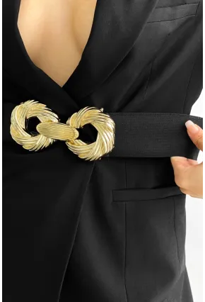 Kadın Siyah Çift Tokalı Lastik Kemer BE622