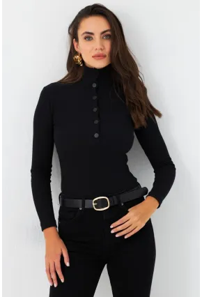 Kadın Siyah Çıtçıtlı Kaşkorse Bluz EY2983