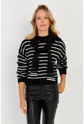 Kadın Siyah Çizgili Kısa Kazak YV219