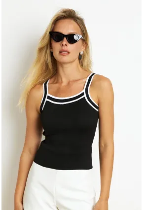 Kadın Siyah Çizgili Triko Bluz KAZ09