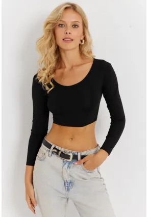 Kadın Siyah Crop Bluz CG367