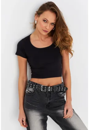 Kadın Siyah Crop Bluz OR0232
