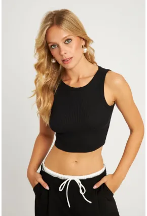 Kadın Siyah Crop Bluz XL2004