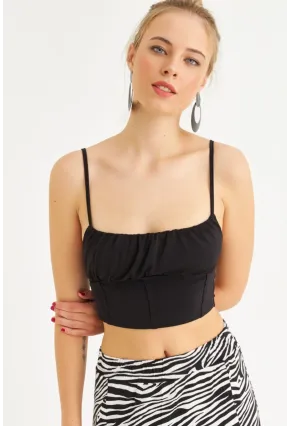 Kadın Siyah Crop Bluz ZH259