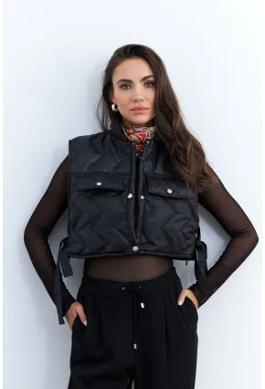 Kadın Siyah Crop Yelek İS808