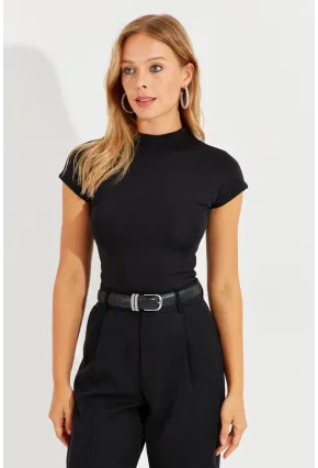 Kadın Siyah Dalgıç Bluz EY2564