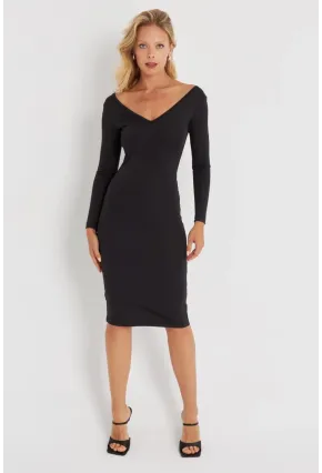 Kadın Siyah Dantel Detaylı Midi Elbise EY2671