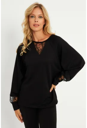 Kadın Siyah Dantel Detaylı Sweatshirt EY2906