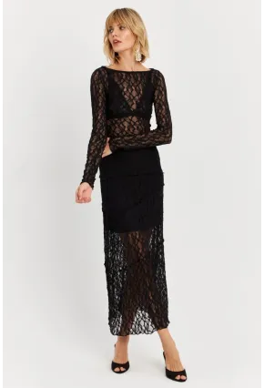 Kadın Siyah Dantelli Midi Etek FS9824