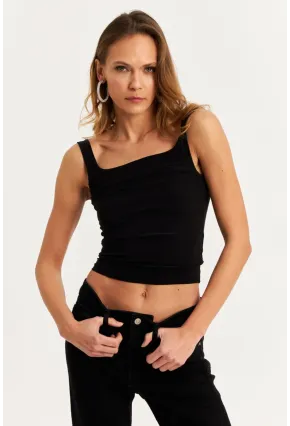Kadın Siyah Degaje Yaka Askılı Atlet GÇ199
