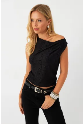 Kadın Siyah Degaje Yaka Kolsuz Bluz LPP1297