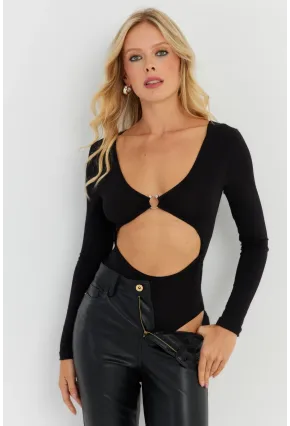 Kadın Siyah Dekolteli Çıtçıtlı Body MEN2026