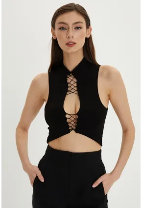 Kadın Siyah Dekolteli Crop Bluz B1610