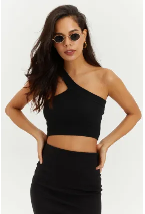 Kadın Siyah Dekolteli Crop Bluz B216