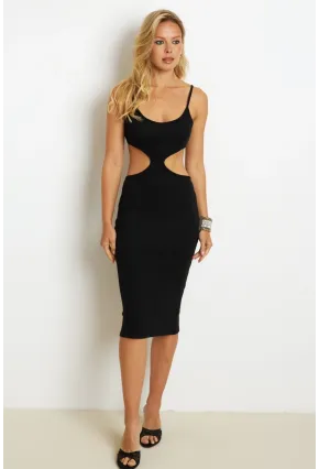 Kadın Siyah Dekolteli Kaşkorse Midi Elbise XL2012