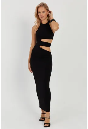 Kadın Siyah Dekolteli Maxi Elbise MEN2031