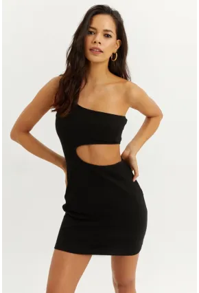 Kadın Siyah Dekolteli Mini Elbise B1817