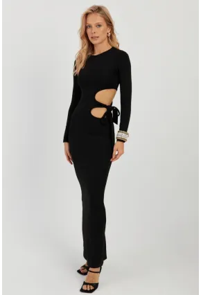Kadın Siyah Dekolteli Skuba Maxi Elbise MON122