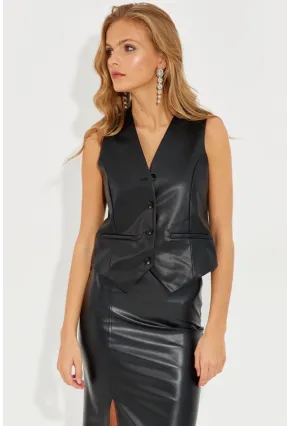 Kadın Siyah Deri Yelek ELA3081