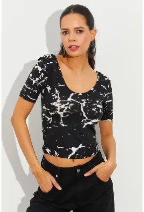 Kadın Siyah Desenli Bluz LPP1224