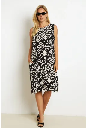 Kadın Siyah Desenli Cepli Midi Elbise YZ1059