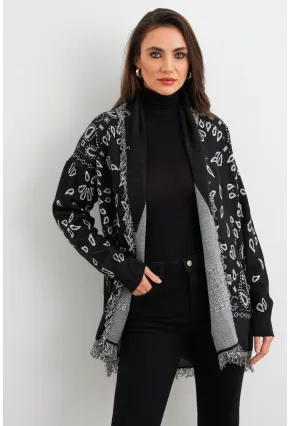 Kadın Siyah Desenli Triko Hırka MVI14209