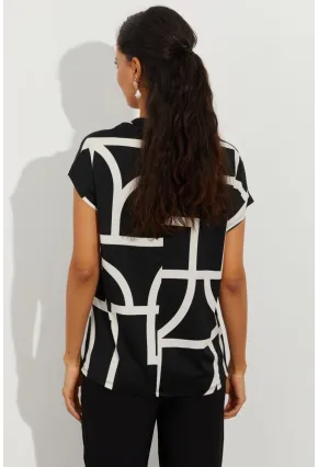 Kadın Siyah Desenli V Yaka Bluz LPP1217
