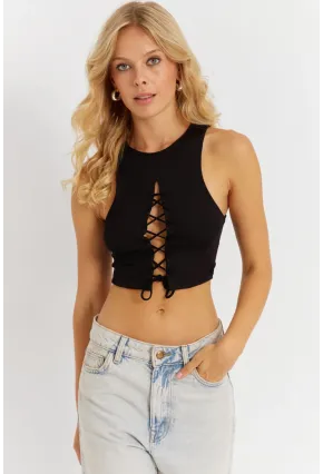 Kadın Siyah Detaylı Crop Bluz AYD375