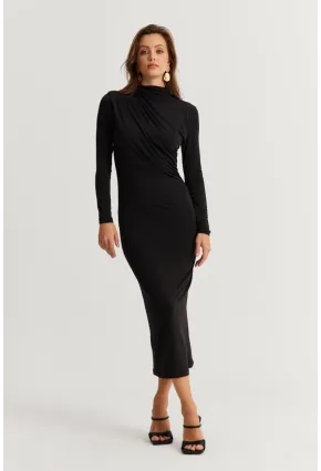 Kadın Siyah Drape Maxi Elbise DMR377