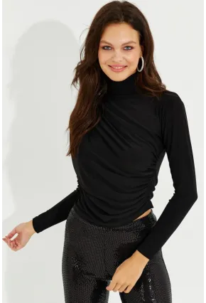 Kadın Siyah Drapeli Bluz LPP1226