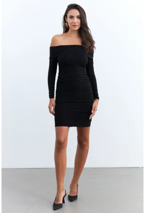 Kadın Siyah Drapeli Degaje Mini Elbise ELT3697