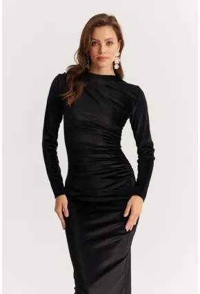 Kadın Siyah Drapeli Midi Elbise MON1113