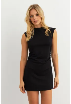 Kadın Siyah Drapeli Mini Elbise SE6