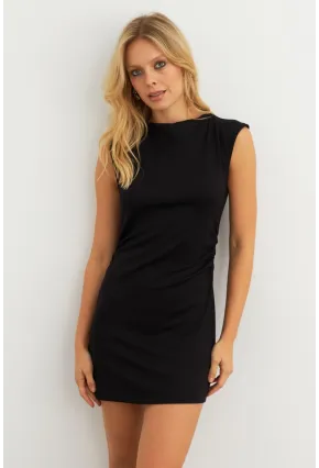 Kadın Siyah Drapeli Mini Elbise SE6