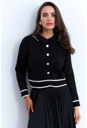 Kadın Siyah Düğme Aksesuarlı Kazak MCNG802
