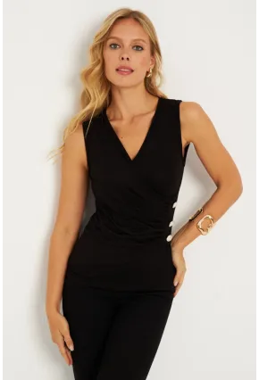 Kadın Siyah Düğme Aksesuarlı Kuruvaze Bluz EY2835