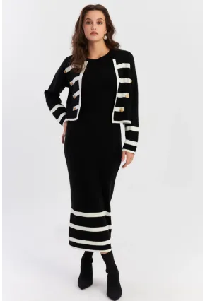 Kadın Siyah Düğme Aksesuarlı Triko Takım NUV38