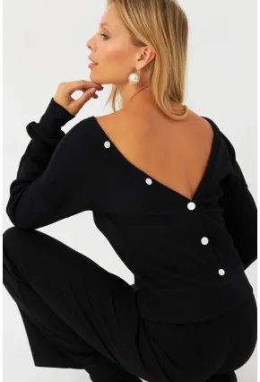 Kadın Siyah Düğme Detaylı Kaşkorse Bluz EY2994
