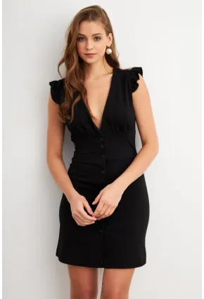 Kadın Siyah Düğme Detaylı Mini Elbise DAF5033